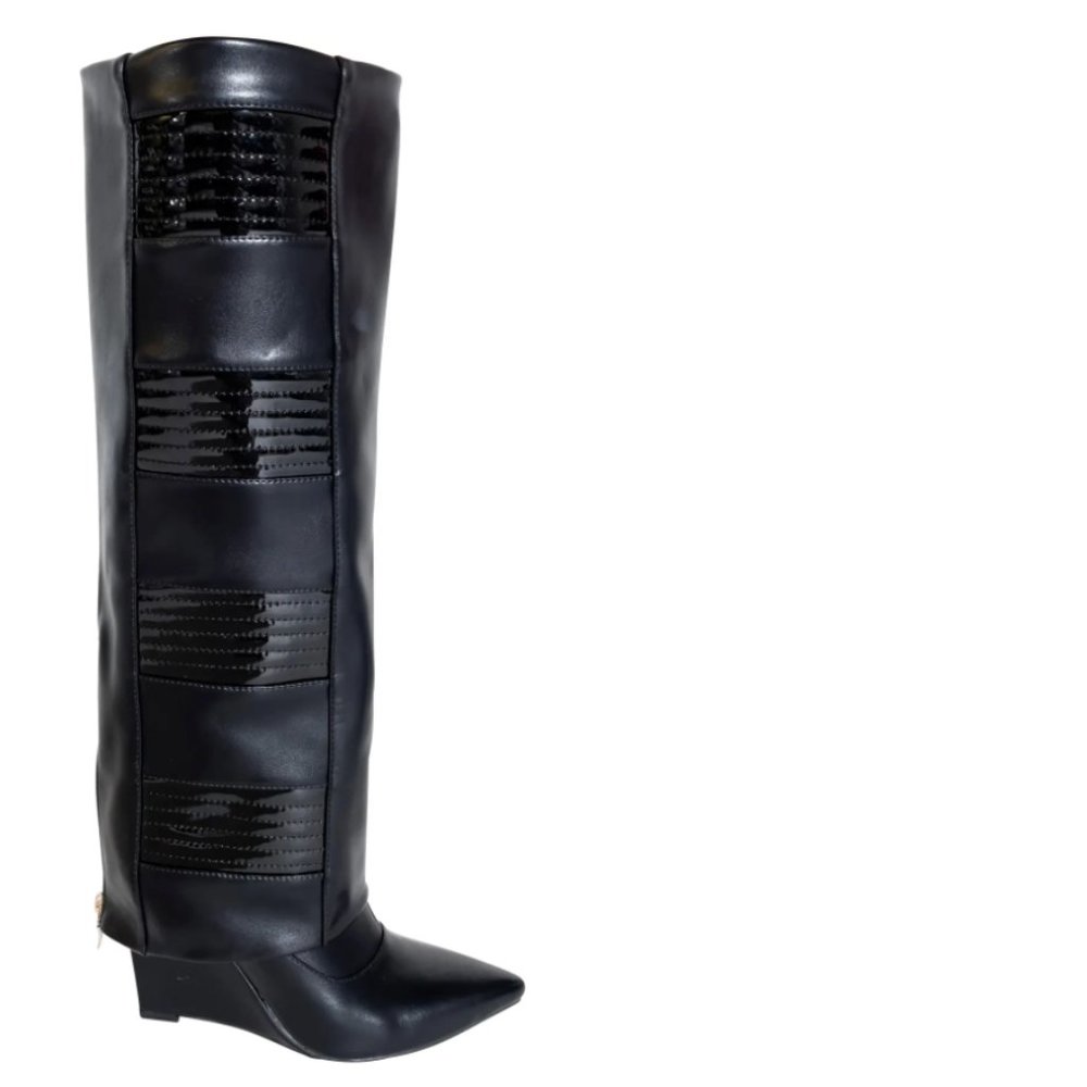AZALEA WANG Victoria Knee High wedge Boot BLACK NEW IN BOX SZ 8.5